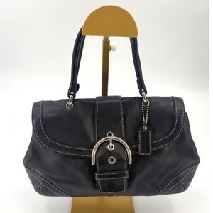 Coach Soho Black Leather Flap Shoulder Bag Silver Buckle Y2K Vintage